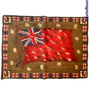 Antique Early 1900 Cigar Box Felt Large Flag of Great Britain Fabric Liner Label